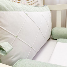 Kit Enxoval de Berço Nervurado 9 Peças Cabeceira e Rolos Laterais Glamour Chambray Mesclado Verde