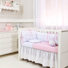 Kit Enxoval de Berço Premiere Rosa 10 Peças com Mosquiteiro