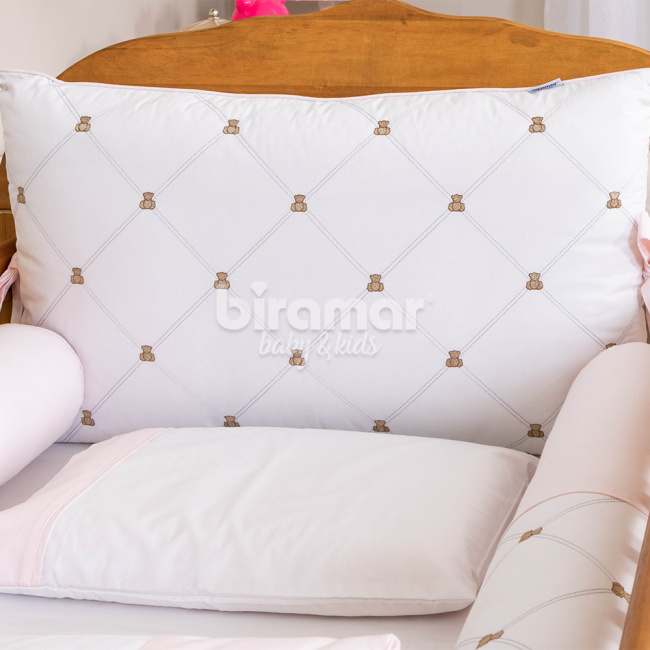 Kit Enxoval de Berço Theodore Rolos Rosa 10 Peças com Mosquiteiro
