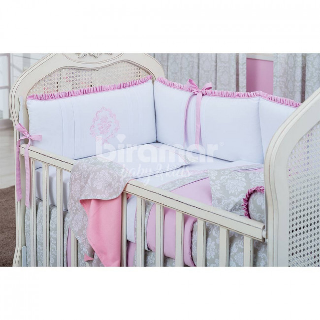 Kit Enxoval de Berço Venetia Cinza/Rosa 7 peças