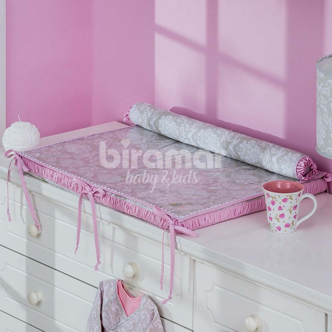 Kit Enxoval de Berço Venetia Cinza/Rosa 7 peças
