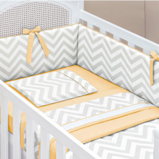 Kit Enxoval para Berço Brooklyn Chevron Cinza/Amarelo 5 Peças