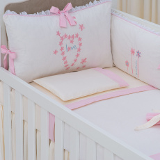 Kit Enxoval para Berço Love Flowers Creme/Rosa 9 Peças