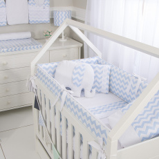 Kit Enxoval para Berço Soho Chevron Azul 10 Peças
