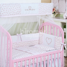 Kit Enxoval para Berço Tiffany Floral  Rosa 10 Peças com Mosquiteiro