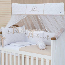 Kit Enxoval para Berço Versailles Bege 10 Peças com Mosquiteiro