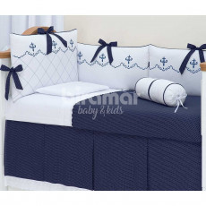 Kit Enxoval para Berço Versailles Marinho 10 Peças com Mosquiteiro