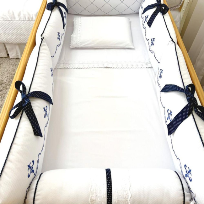 Kit Enxoval para Berço Versailles Marinho 9 Peças