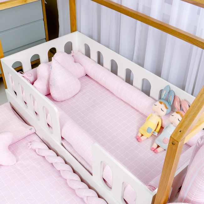 Kit Rolinho Mini Cama 4 Peças Boston Rosa (Colchão 1,50 x 0,70)