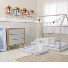 Kit Montessoriano Mini Cama Rolinho 4 Peças Soho Chevron Azul (Colchão 1,50 x 0,70)