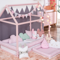 Kit Montessoriano Mini Cama Rolinho 4 Peças Soho Chevron Rosa (Colchão 1,50 x 0,70)