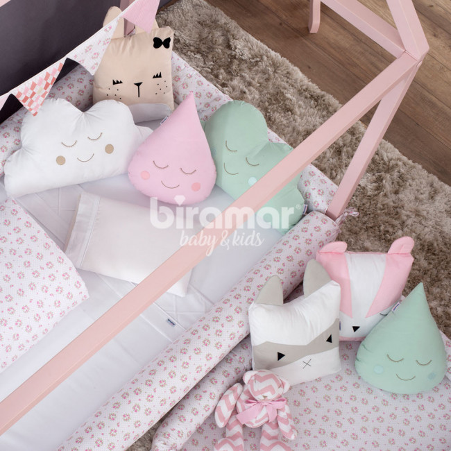 Kit Rolinho Mini Cama 4 Peças Tiffany Floral Rosa (Colchão 1,50 x 0,70)