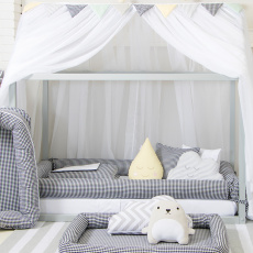 Kit Montessoriano Mini Cama Rolinho 4 Peças Xadrez Preto (Colchão 1,50 x 0,70)