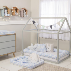 Kit Montessoriano Rolinho 4 Peças Soho Chevron Azul (Colchão 1,60 x 0,78)