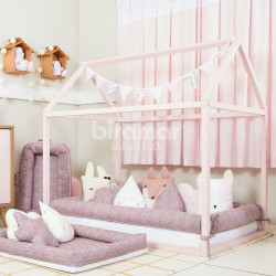 Kit Montessoriano Rolinho 5 Peças Baby Oncinha Rosa (Colchão 1,50 x 0,90 x 0,12)