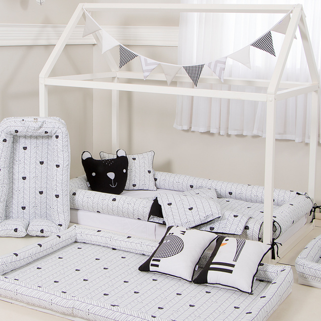 Kit Rolinho Solteiro 4 Peças Aisha Preto (Colchão 1,88 x 0,88)