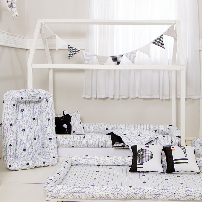 Kit Rolinho Solteiro 4 Peças Aisha Preto (Colchão 1,88 x 0,88)