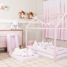 Kit Montessoriano Rolinho Solteiro 4 Peças Cisne Rosa (Colchão 1,88 x 0,88)