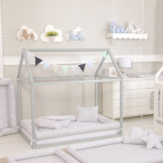 Kit Montessoriano Rolinho Solteiro 4 Peças Damask Branco (Colchão 1,88 x 0,88)