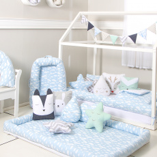 Kit Montessoriano Rolinho Solteiro 4 Peças Nuvem Azul (Colchão 1,88 x 0,88)