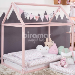 Kit Montessoriano Rolinho Solteiro 4 Peças Tiffany Floral  Rosa (Colchão 1,88 x 0,88)