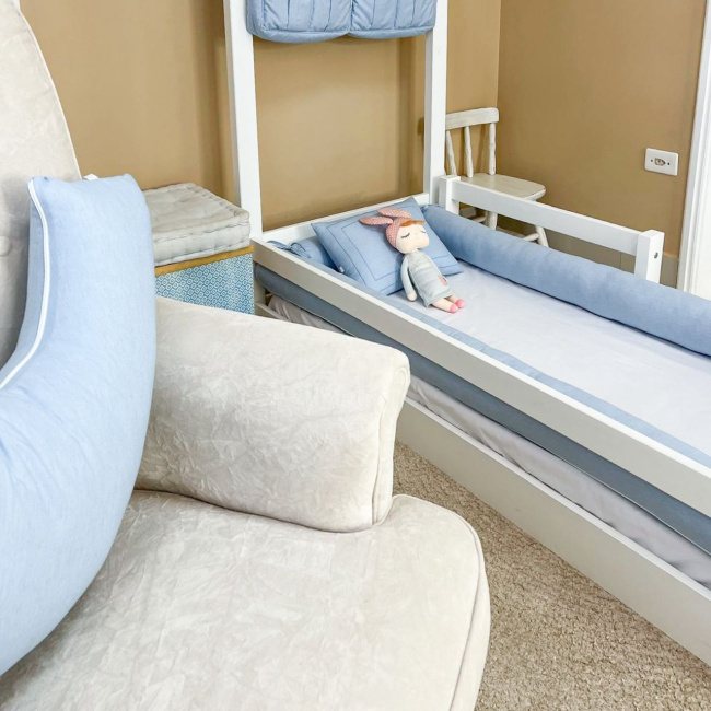 Kit Rolinho Mini Cama 4 Peças Linho Azul (Colchão 1,50 x 0,70)