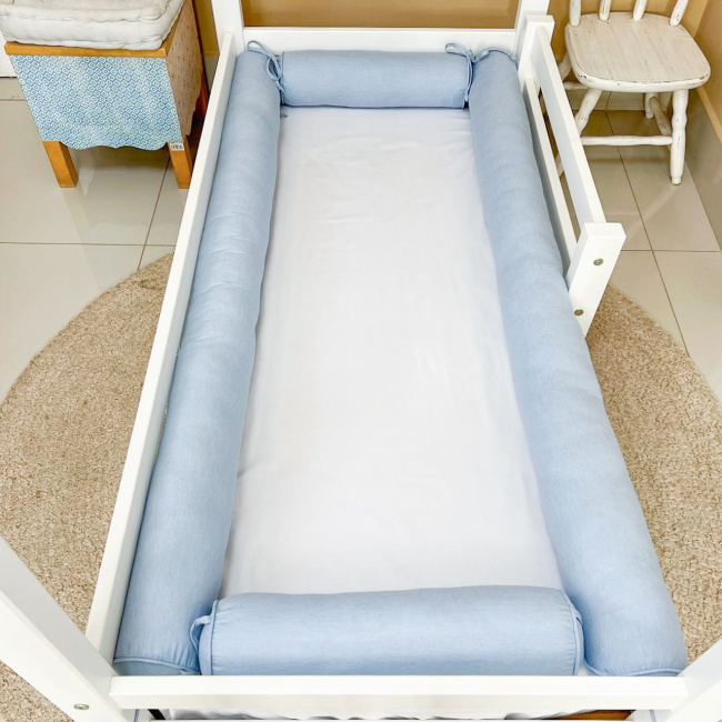Kit Rolinho Mini Cama 4 Peças Linho Azul (Colchão 1,50 x 0,70)