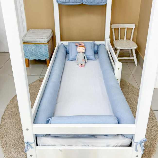 Kit Rolinho Mini Cama 4 Peças Linho Azul (Colchão 1,50 x 0,70)