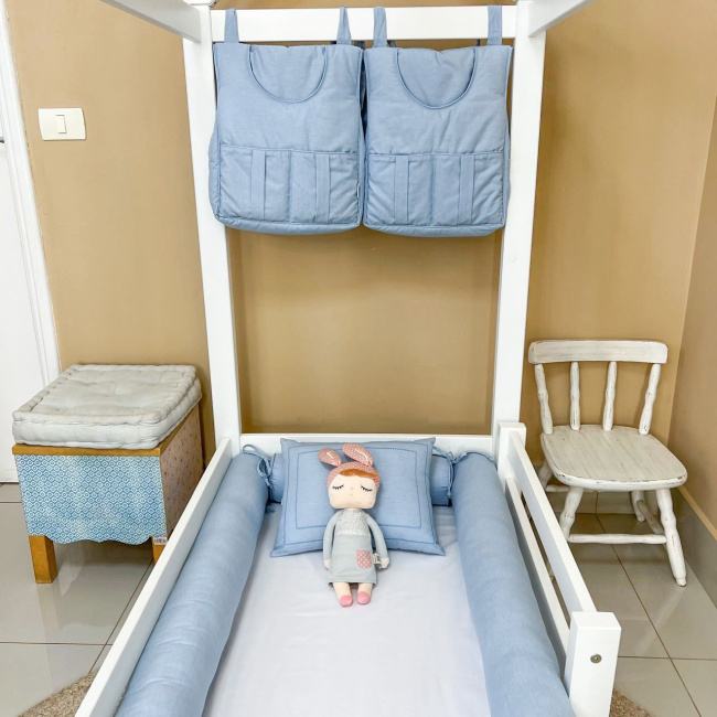 Kit Rolinho Mini Cama 4 Peças Linho Azul (Colchão 1,50 x 0,70)