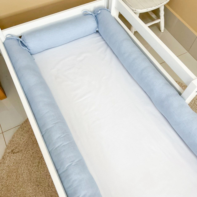Kit Rolinho Mini Cama 4 Peças Linho Azul (Colchão 1,50 x 0,70)