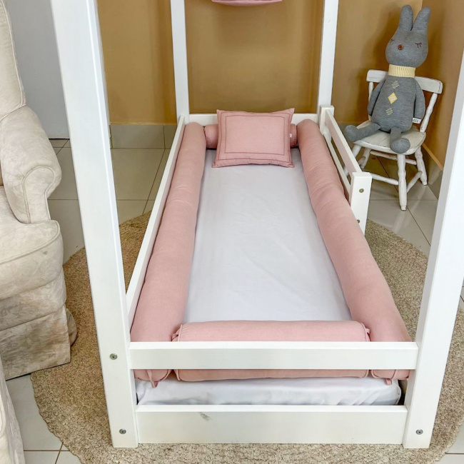 Kit Rolinho Mini Cama 4 Peças Linho Rosê (Colchão 1,50 x 0,70)