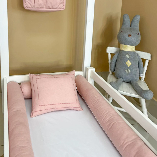 Kit Rolinho Mini Cama 4 Peças Linho Rosê (Colchão 1,50 x 0,70)