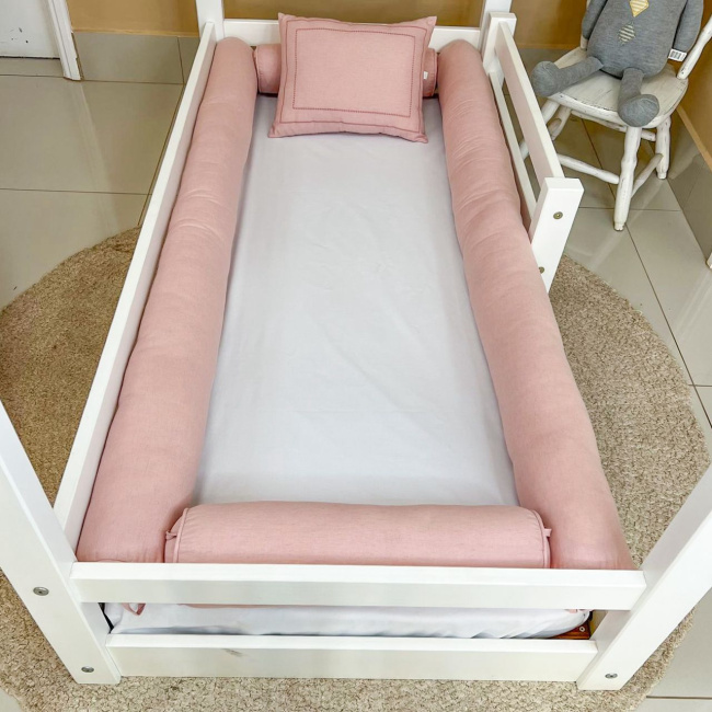 Kit Rolinho Mini Cama 4 Peças Linho Rosê (Colchão 1,50 x 0,70)