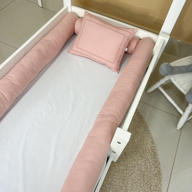 Kit Rolinho Mini Cama 4 Peças Linho Rosê (Colchão 1,50 x 0,70)