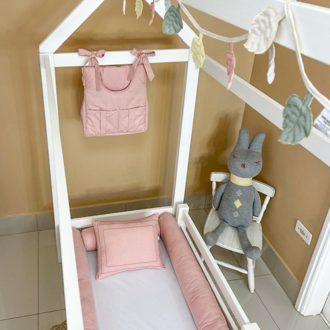 Kit Rolinho Mini Cama 4 Peças Linho Rosê (Colchão 1,50 x 0,70)
