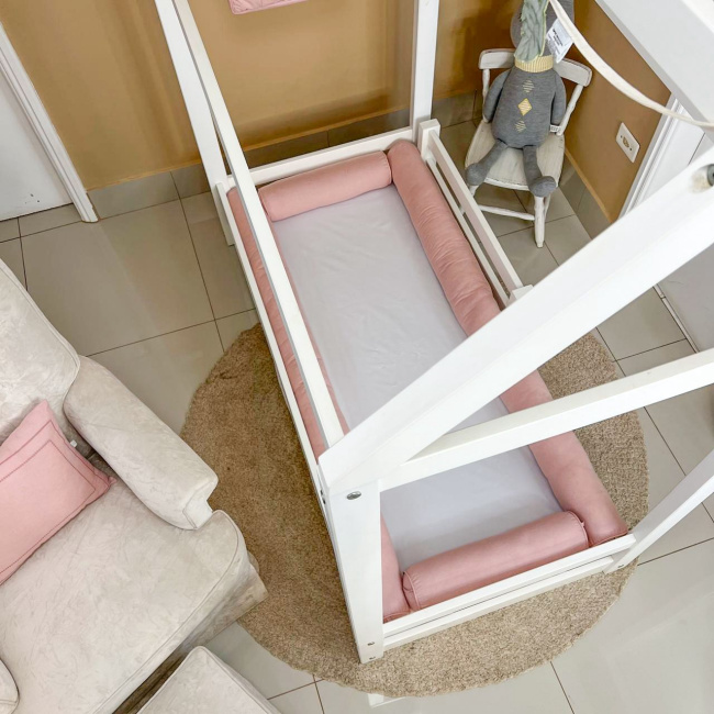 Kit Rolinho Mini Cama 4 Peças Linho Rosê (Colchão 1,50 x 0,70)