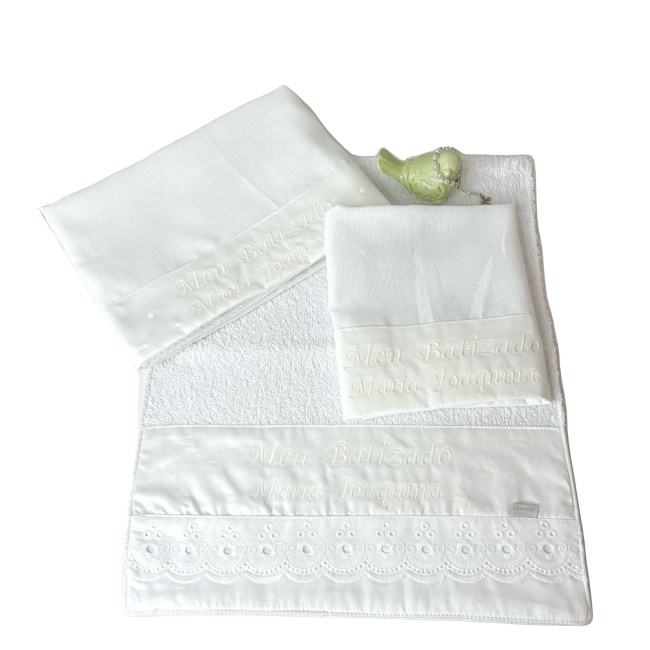Kit Toalhinha 3 Peças Meu Batizado Personalizada Branco / Off