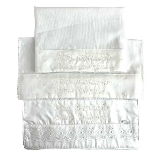 Kit Toalhinha 3 Peças Meu Batizado Personalizada Branco / Off