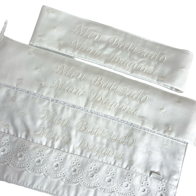 Kit Toalhinha 3 Peças Meu Batizado Personalizada Branco / Off