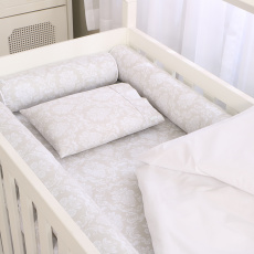 Lençol para Berço 2 Peças Estampado Damask Branco - Lençol c/ Elástico e Fronha