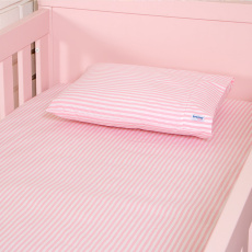 Lençol para Berço 2 Peças Estampado Listrado Rosa - Lençol c/ Elástico e Fronha