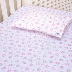 Lençol para Berço 2 Peças Estampado Tiffany Floral  Rosa - Lençol c/ Elástico e Fronha