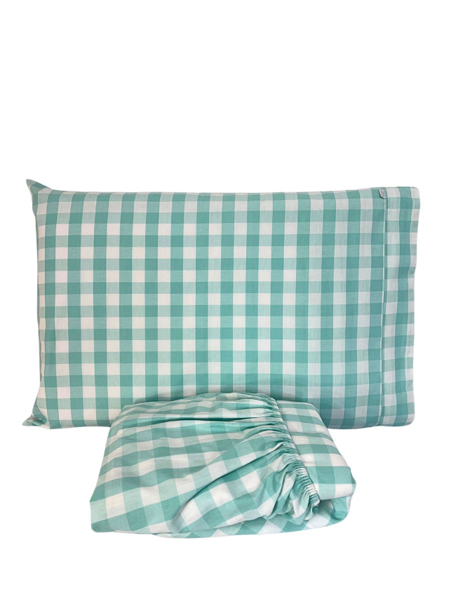 Lençol para Berço 2 Peças Estampado Vichy Verde Mint - Lençol c/ Elástico e Fronha