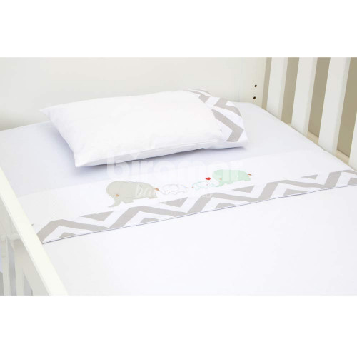 Lençol para Berço 3 peças Lolli Chevron Elefantinho Mint Percal - Exclusivo
