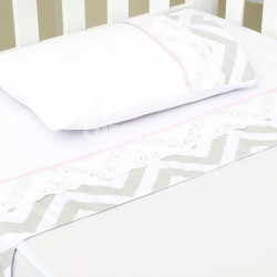 Lençol para Berço 3 peças Lolli Milk Chevron Rosa Percal