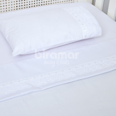 Lençol para Berço 3 peças Lolli Mousse Branco Percal