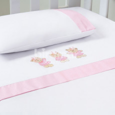 Lençol para Berço 3 peças Lolli Ursinhas Rosa Percal