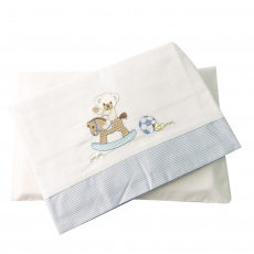 Lençol para Berço 3 peças Lollibaby Cavalinho de Pau Azul