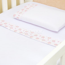 Lençol para Berço 3 Peças Malha Penteada Fio 30 Cordão Floral  Rosa