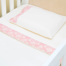 Lençol para Berço 3 Peças Malha Penteada Fio 30 Cordão Jardim Secreto Rosa